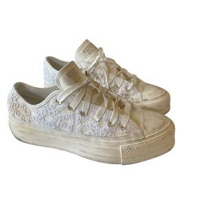 Converse Cream Lace Platform Sneakers